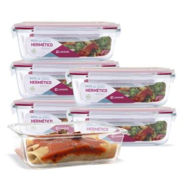 Imagem de Kit Conjunto 6 Potes Vidro Hermético Tampa Plástico Marmita Mantimento