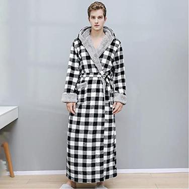 Imagem de ifgswopq Pijama masculino de patchwork xadrez outono e inverno com roupão quente