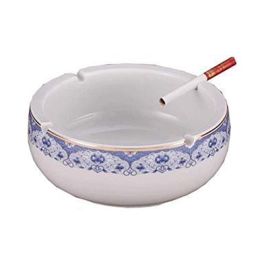 Imagem de Cinzeiros para cigarros Azul e Branco Cerâmica Europeia Retro Sala de Estar Cinzeiro Boutique Grande Prático Cinzeiro de Cerâmica Elegante Personalidade Criativa Escritório Cinzeiro Redondo Decoração