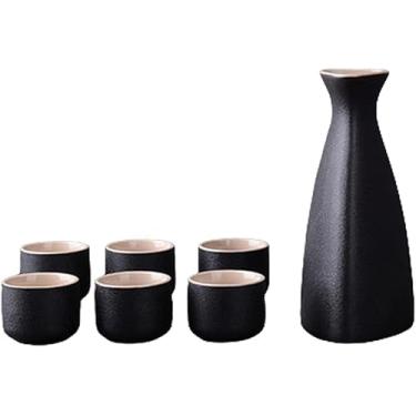 Imagem de JOEUQK Conjunto de saquê japonês conjunto de pote de saquê tradicional xícara de saquê porcelana cerâmica artesanato copos de vinho 7 peças, C, prático