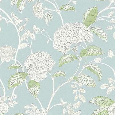 Imagem de REDAMANCY Azul claro branco Hydragea Florals papel de parede vintage para descascar e colar papel de parede vintage papel de parede vintage fácil de remover para mesa de cabeceira gaveta armário