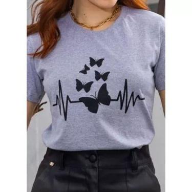 Imagem de Blusa Feminina Algodão TShirt Camiseta Premium borboleta preta - loja 
