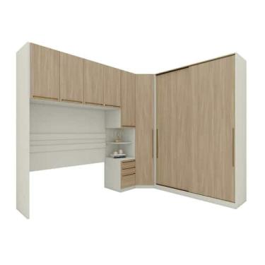 Imagem de Quarto Casal 8 Portas 6 Gavetas Canto Areia/Jequitibá - Henn