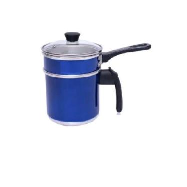 Imagem de Cuzcuzeira Economica 1,2 Litros Com Tampa De Vidro Aluminio Grosso Azul