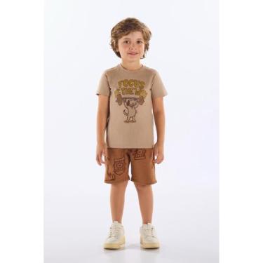Imagem de Conjunto Infantil Camiseta e Bermuda Up Baby, Bege, 3