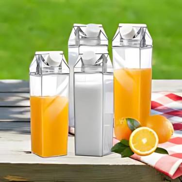 Imagem de Oferta Kit 2 Garrafa de Acrílico Plástico 1 LITRO Resistente Geladeira Água Suco Leite Chá Quadrada Caixa Com Tampa Bebida Frasco Formato Caixa de Leite Sem BPA Resistente 1000ml