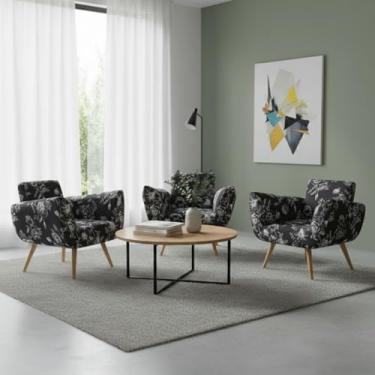 Imagem de Kit de 3 Capas Para Cadeira Poltrona Opala Estampada Em Malha Gel Premium Lisa Avulsa Ajustável (Preto Floral)