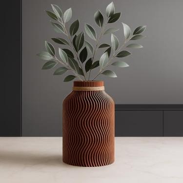 Imagem de Vaso Decorativo, Design Ondulado, Marrom, Estilo Moderno, com Acabamento Rústico, para Plantas e Decoração