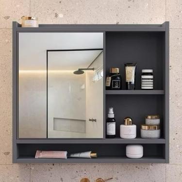 Imagem de Armário para Banheiro Com Espelho na Porta, Prateleiras e Design Funcional (Cinza)