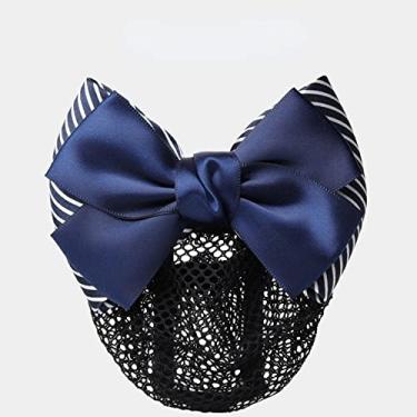 Imagem de Net Bun Crochet Bank Teller Women Barrette Stripe Bowknot Ribbon Office Lady Net Bun Snood(02)