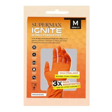 Imagem de Luva Ignite Nitrílica Laranja Tam. M Pacote c/5 Pares Supermax