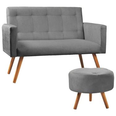 Imagem de Kit Namoradeira + Puff Decorativo Sabrina Veludo Star Confort Cinza Chumbo
