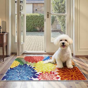 Imagem de Tapete de área 2x3 lavável tapete pequeno multicolorido tropical botânico moderno floral interior cozinha tapete de entrada antiderrapante para quarto sala de estar, varanda