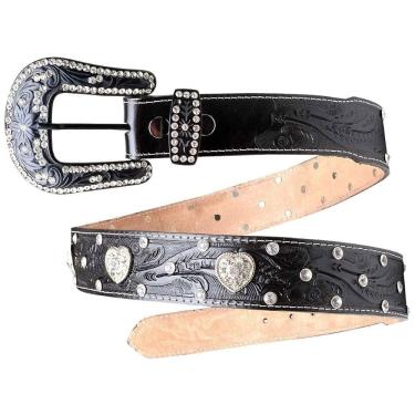 Imagem de Cinto Couro Country Feminino Boiadeira Rodeio Muladeiro Fivela Redonda Com Strass de Qualidade