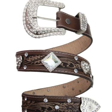 Imagem de Cinto Rodeio Couro Feminino Fivela Tradicional Strass Sertanejo Show Com Tachas Moderno