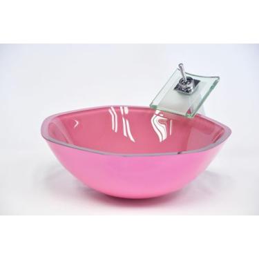 Imagem de Cuba de Vidro Heptagonal 41cm Nápoles - EKASA, Rosa