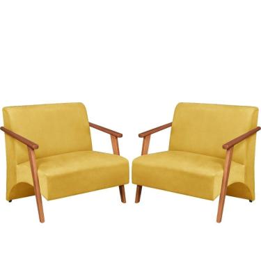 Imagem de Poltrona Namoradeira Venus Braço Madeira Maciça Suede Unidecor Amarelo