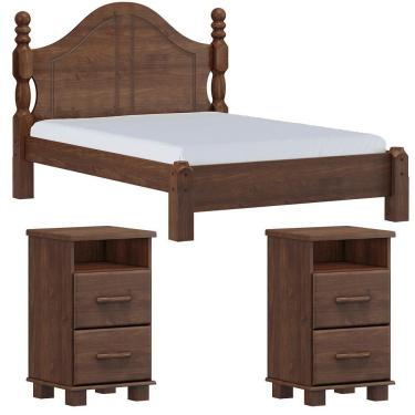 Imagem de Cama Casal Classica 02 Mesas De Cabeceira Madeira Maciça Milani Store Cafe