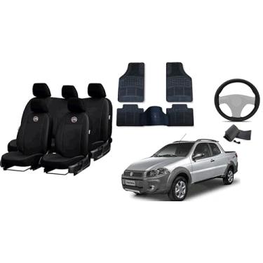Imagem de Capa de couro + Tapete 5 peças + Capa de volante para Fiat strada 11-19