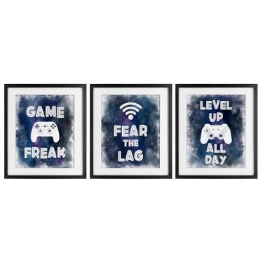 Imagem de Stupell Industries Gamer Quotes with Splash 3 Peças Impressão Emoldurada Branca Conjunto de Vidro Design por Marcus Prime, 21 x 17
