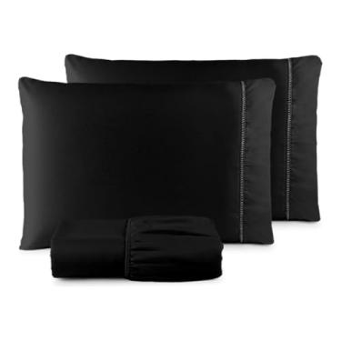 Imagem de Jogo de Lençol Solteiro Premium com 2 Peças, 450 Fios, Branco, Ponta Palito, Tecido Macio, para Cama (Preto)