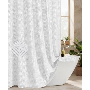 Imagem de HONCO DIRECT Cortina de chuveiro preta Boho Farmhouse, tecido de fazenda, 3D, texturizada, listrada, minimalista, linda, moderna, conjunto de cortina de chuveiro, 182,88 x 182,88 cm