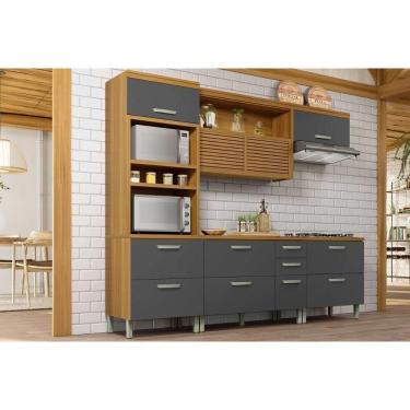 Imagem de Cozinha Modulada Completa Princesa 4 Peças 1 Aéreo + 2 Balcões + 1 Paneleiro C6p64 Freijó Grafite