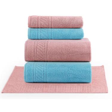 Imagem de Jogo de Banho Lummi Toalhas Macias 100% Algodão Fio Penteado 5 Peças Rosa e Azul