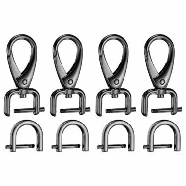 Imagem de HARFINGTON 4 peças de gancho de pressão destacável fecho giratório 1/40.6 cm (1,6 mm) fecho de garra de lagosta de liga de zinco com 4 peças de anéis D parafuso em manilha para chaveiro, alça de bolsa
