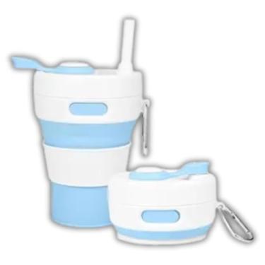 Imagem de Copo Dobrável de Silicone 450ml Azul | Reutilizável, Térmico e à Prova de Vazamentos – Ideal Para Viagens, Café, Academia e Escritório com Canudo Incluso