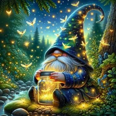 Imagem de KYOQFVN Kits de ponto cruz estampado com gnomo para adultos - kits iniciantes de bordado contado - 11CT padrões de ponto cruz dimensões kit de bordado artes e artesanato 35 x 35 cm