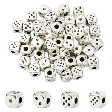 Imagem de Stiesy Contas de dados estilo tibetano, 50 peças, contas de artesanato em forma de cubo de prata antigo, para fazer joias, pulseira, colar, chaveiro, acessórios DIY