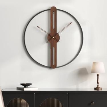 Imagem de Relógio de parede moderno, silencioso, sem tique-taque, operado por bateria, rústico minimalista, moldura de metal, relógios de parede decorativos para sala de estar, escritório, quarto, cozinha, 40