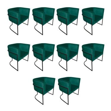 Imagem de Kit 10 Cadeiras De Jantar Premium Base De Ferro Preta Veludo Verde