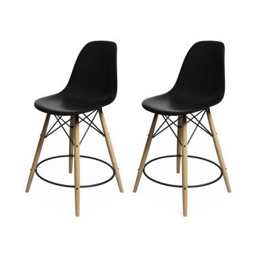 Imagem de Kit 2 Banquetas Eames Eiffel De Madeira Assento Preto