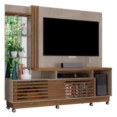 Imagem de Estante Home Theater Frizz Plus Fendi Naturale Para Tv Até 60 Com Rodízios - Madetec Fendi Naturale