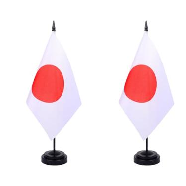 Imagem de JBSJBS Bandeira de mesa do Japão, 30,5 cm, conjunto de luxo, bandeiras japonesas, mini bandeiras de mesa de escritório japonesas pequenas com base preta para decoração de mesa (pacote com 2)