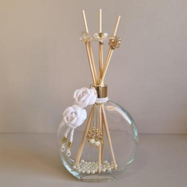 Imagem de Garrafa para Difusor de Ambientes 550ml com Varetas – Vidro Decorado para Aromatizador 550ml(Branco com Dourado)
