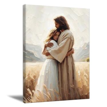 Imagem de YUOPTKITR Jesus Hugging Girl Wall Art Jesus and Woman Decor Christian Healing Embrace Canvas Print Poster Modern Christian Art Painting Prints for Living Room Decor