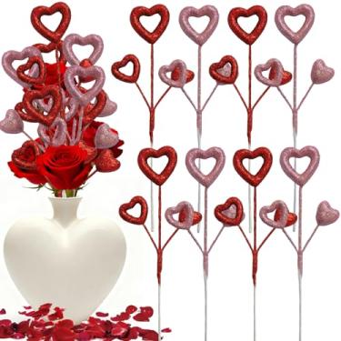 Imagem de 8 peças de palitos de espuma de coração inchado com glitter para Dia dos Namorados, palitos florais para casamento, festa de aniversário, decoração de bolo, vaso floral para mesa e centro de mesa