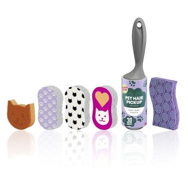 Imagem de Scotch-Brite Kit de limpeza para gatos Pet Collection, 3 esponjas de prato pop-up, 1 esponja de limpeza pura, 2 esponjas resistentes ao odor e 1 rolo de fiapos extra pegajoso