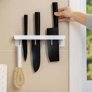 Imagem de Suporte De Cozinha Organizador De Parede com 6 Ganchos, Plástico Resistente, Branco, 25,4 x 5,4 x 6cm, Para Facas e Utensílios