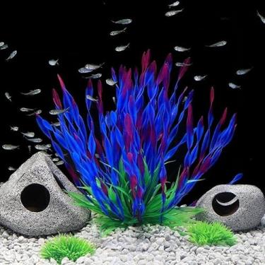 Imagem de Plantas artificiais de aquário, grama subaquática falsa de plástico para decoração de aquário de peixes, simulação de plástico para paisagismo marinho (roxo)