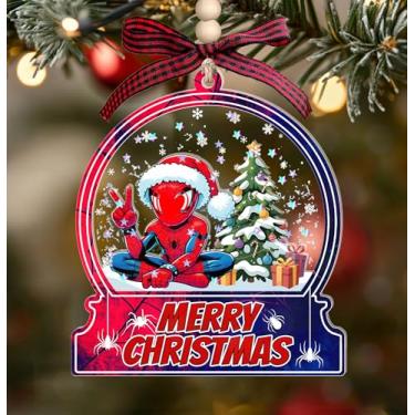Imagem de Enfeite de coqueteleira 3D de herói de aranha, decoração de acrílico de 3 camadas com neve artificial e estrelas holográficas, enfeite de aranha de desenho de super-herói presente para crianças fãs da
