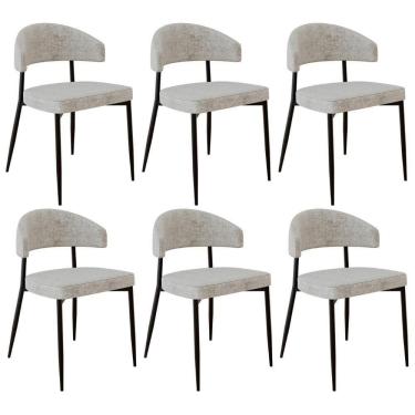 Imagem de Cadeira De Jantar Estofada Kit 6 Chloe M25 Linho Lautrec Off - Mpozenato