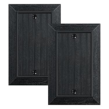 Imagem de Pacote com 2 placas de parede clássicas em branco, placa de parede de policarbonato inquebrável, preto fosco 1 placa de parede para tomadas/interruptores não utilizados