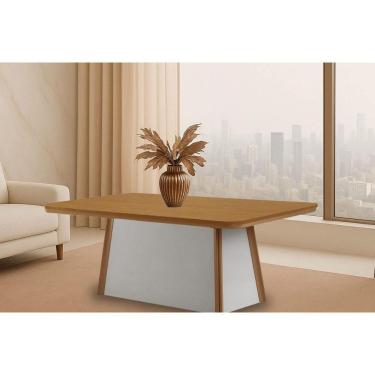 Imagem de Mesa De Sala Jantar Tília C/ Tampo Madeirado C/ Canto Curvo 180x90cm Off White/naturale/naturale - Rufato