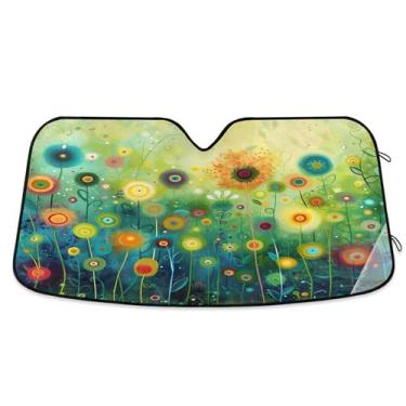 Imagem de SEHANY Para-brisa frontal sombra de sol flores coloridas protetor solar dobrável, bloqueia os raios UV para manter seu veículo fresco. Protetor de viseira solar para carros e caminhões SUV 134,6 x