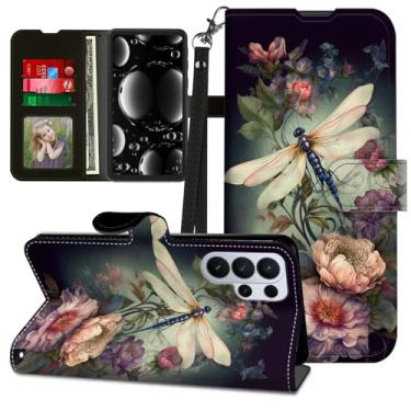 Imagem de BREIDMKFM Capa para Samsung Galaxy S26 Ultra com protetor de tela e suporte, suporte para cartão e alça de pulso flip de couro carteira fofa magnética robusta proteção resistente, linda flor de