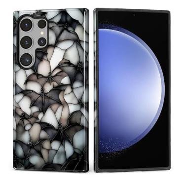 Imagem de MQJCYB Capa para Samsung Galaxy S23 Ultra, híbrida, resistente, 2 em 1, de corpo inteiro, resistente, à prova de choque, capa brilhante para Samsung Galaxy S23 Ultra vitral morcego de Halloween